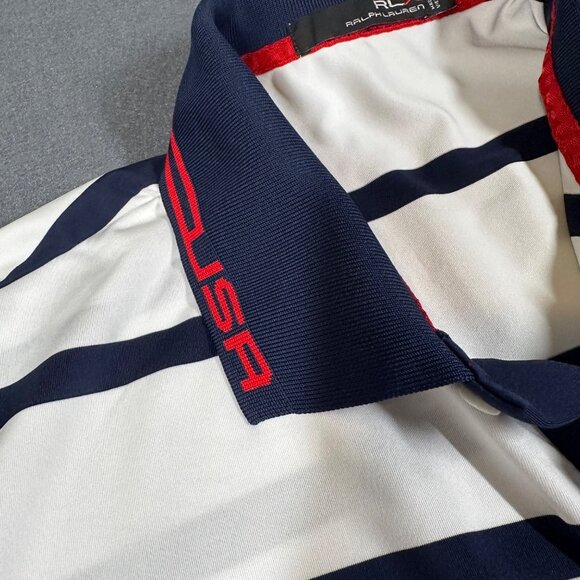 Ralph Lauren RLX Mens L White Stripe Ryder Cup USA 2016 Logo Golf Polo Shirt - Picture 5 of 12